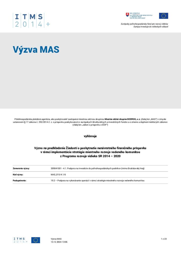 A dokumentum első oldala: MAS – CLLD felhívás – MAS_0174.16