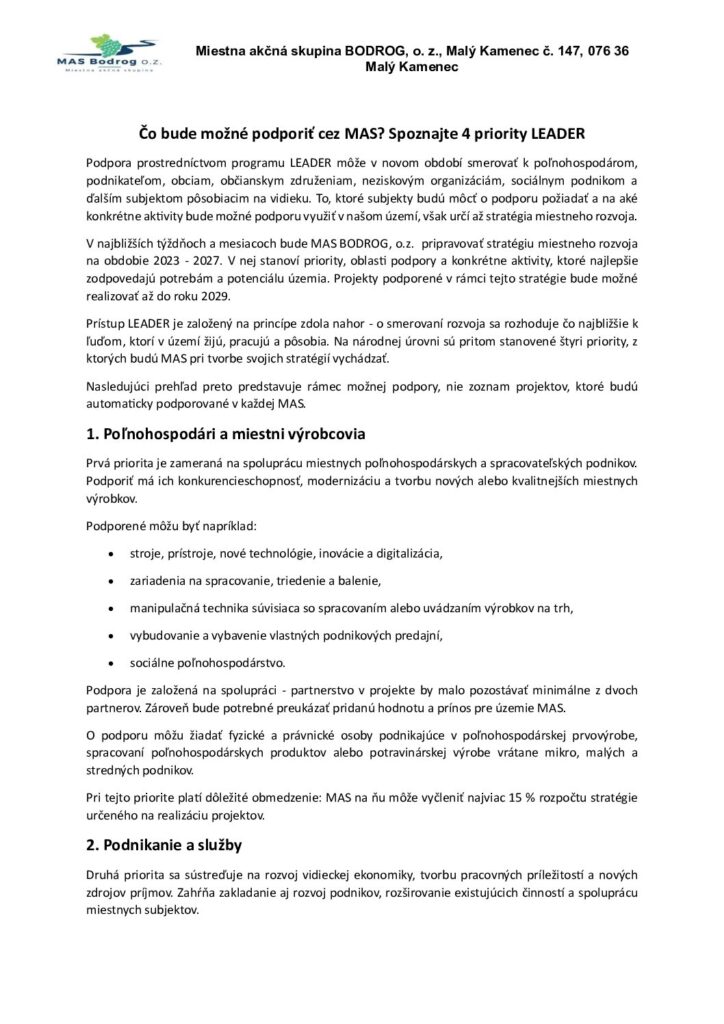 Prvá strana dokumentu: Čo bude možné podporiť cez MAS? Spoznajte 4 priority